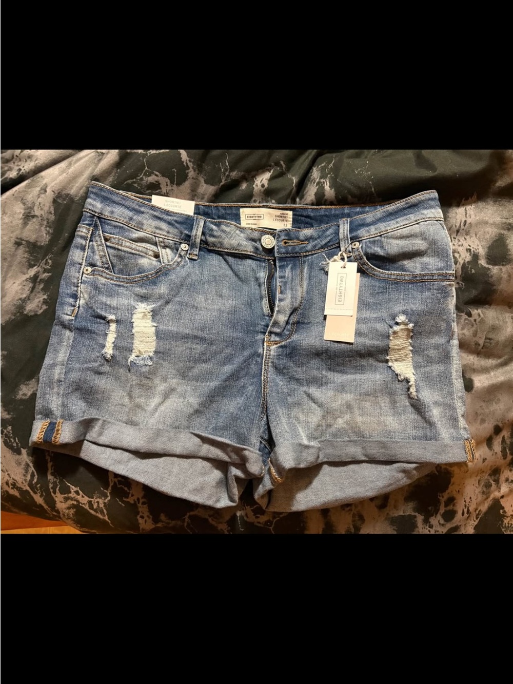 Light Wash Ripped Cuffed Denim Shorts